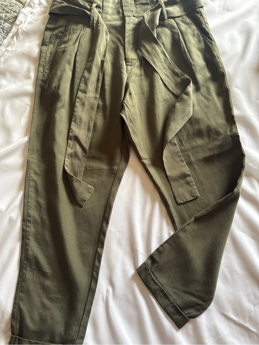 Women’s Olive Green Soft Paperbag Waist Pants